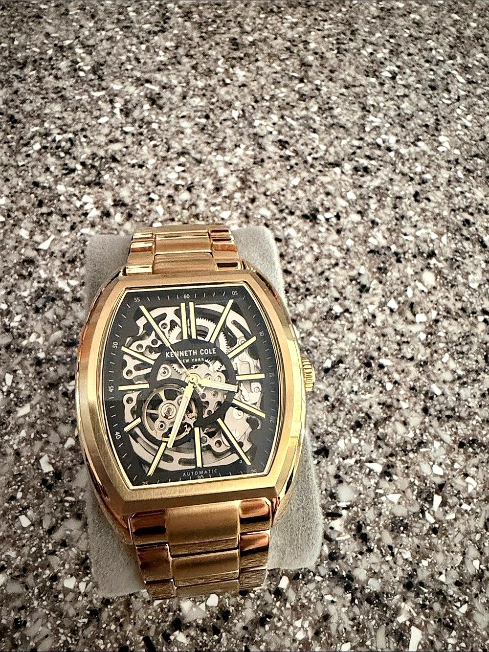 Kenneth Cole New York Automatic Skeleton Tonneau Gold-Tone Watch